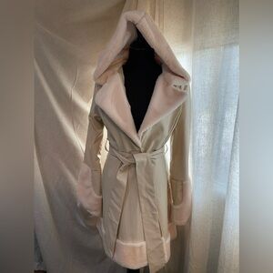 Vegan Leather / Faux Leather winter hooded faux fur coat